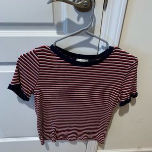 Red white & blue cropped waffle tee